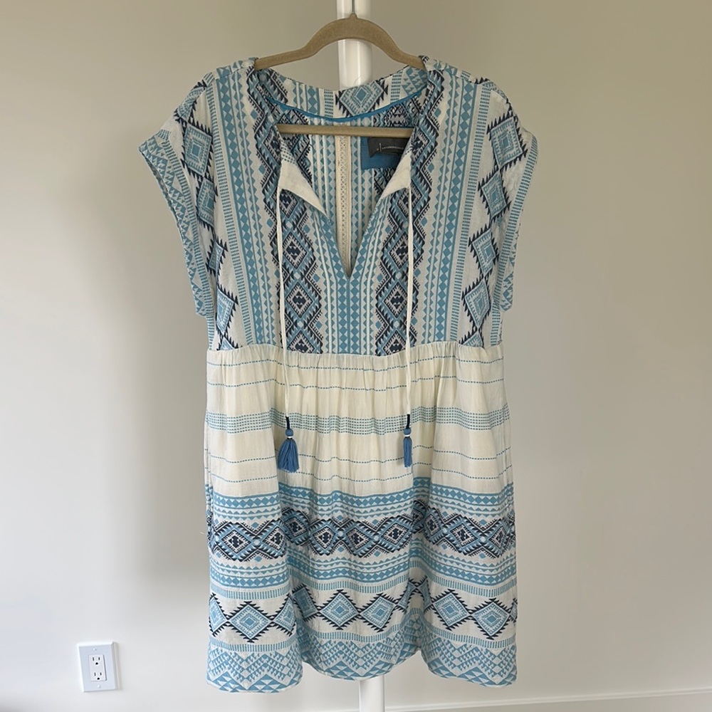 Anthropologie Blue and White Patterned Garment